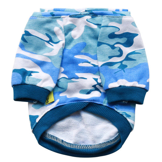 HKM-7769405 Cotton Camouflage Hooded Sweater for Dogs in Blue, Green, and Pink