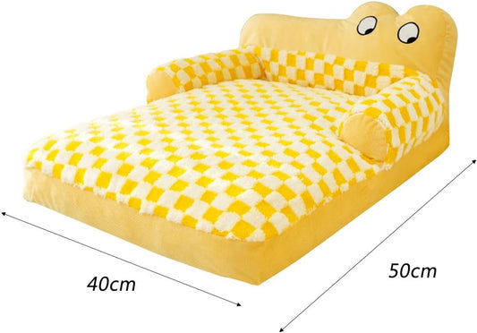 HKM-7774269 Washable Plush Dog Sofa Bed with Antislip Base for Cats and Small Dogs, Multiple Sizes Available