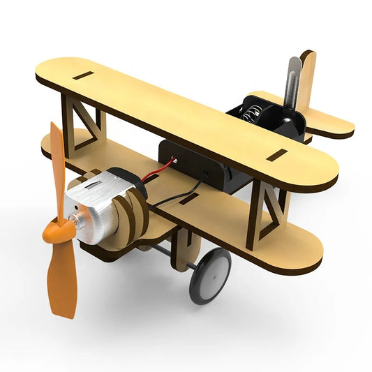HKM-778771 DIY Electric Motor Biplane Glider Model Kit for Kids - STEM Educational Building Project