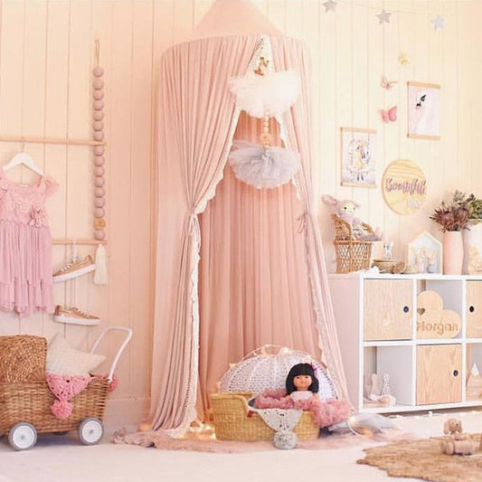 HKM-780627 Children's Chiffon Lace Mosquito Net Tent - Pink, Gray, and White, 60cm Diameter, 240cm Height