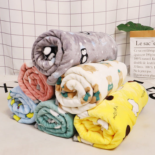 HKM-7822909 Cartoon Printed Flannel Coral Pet Blanket - Available in Various Designs and Sizes