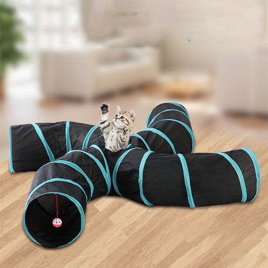 HKM-7825853 Collapsible Pet Tunnel S-Type Four-Way Cat Play Tent
