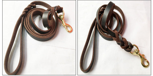HKM-7836349 Leather Traction Rope for Medium and Large Dogs - 2 Meters, Strengthened Design for Training and Walking