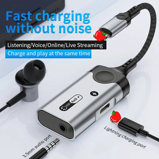 HKM-784979 2-in-1 Audio Adapter for iPhone with 3.5mm Jack and Charging Port