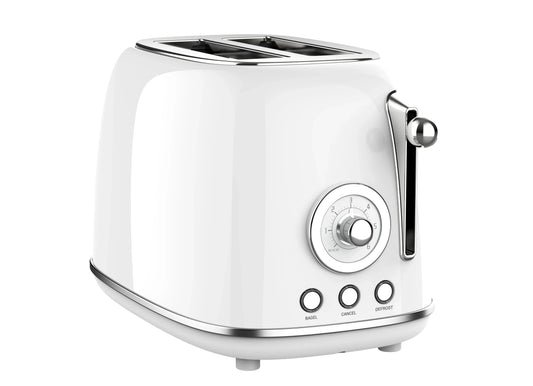 HKM-784979 Extra Wide Slot 2 Slice Retro Toaster with 6 Level Browning, Reheat, Defrost, and Cancel Functions
