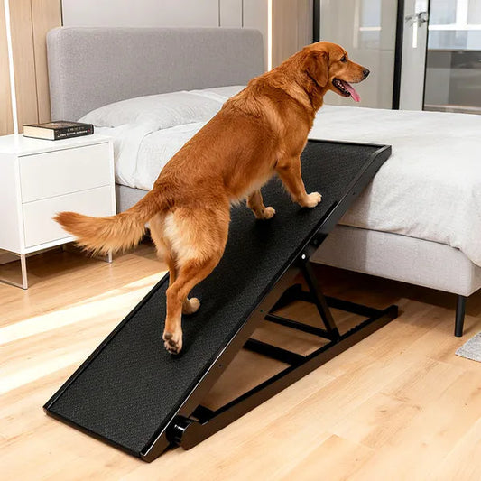 HKM-7859261 Folding Wooden Dog Ramp for Couch or Bed with Anti-Slip Rubber Mat & Safety Side Rails