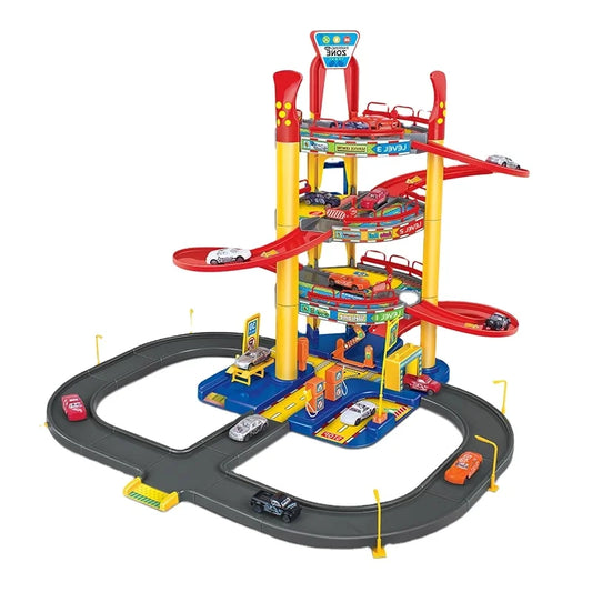 HKM-787027 Giant Parking Lot Toy Car Garage Play Set for Ages 2-13, Eco-Friendly ABS Plastic, Colorful Design