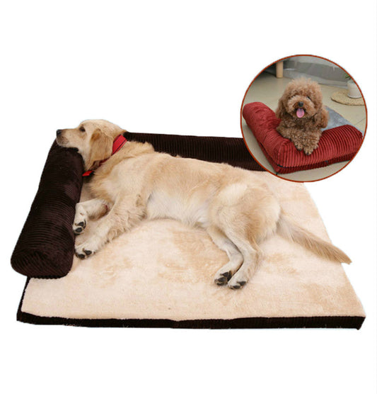 HKM-7902141 Corduroy Pet Sofa Bed with Non-Slip Base and High-Density Sponge Padding for Comfortable Resting