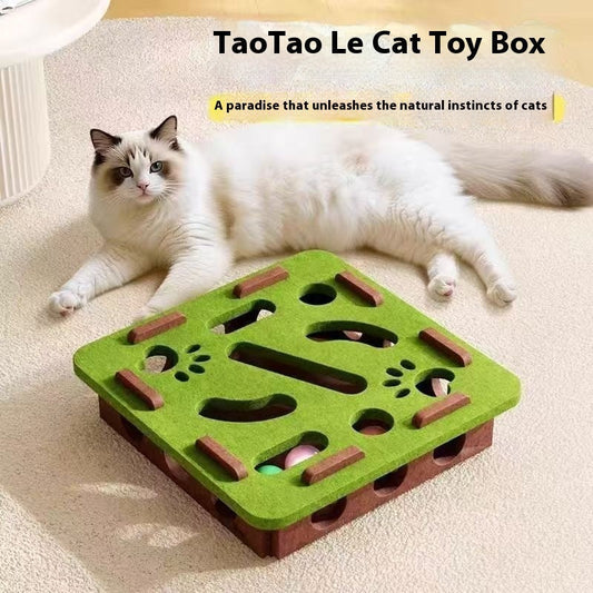HKM-7911101 Felt Puzzle Box for Cats - Self-Relieving Toy in Green, Brown, Camel White, Gray