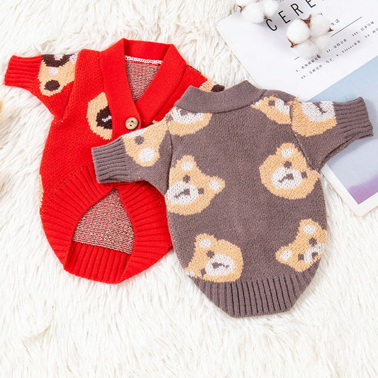 HKM-7911613 Cozy Casual Sweater for Small Dogs in Red and Brown – Various Sizes Available