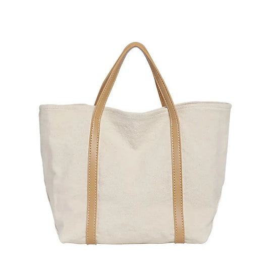 HKM-791891 Korean Style Large Capacity Canvas Tote Bag with Retro Colour Matching
