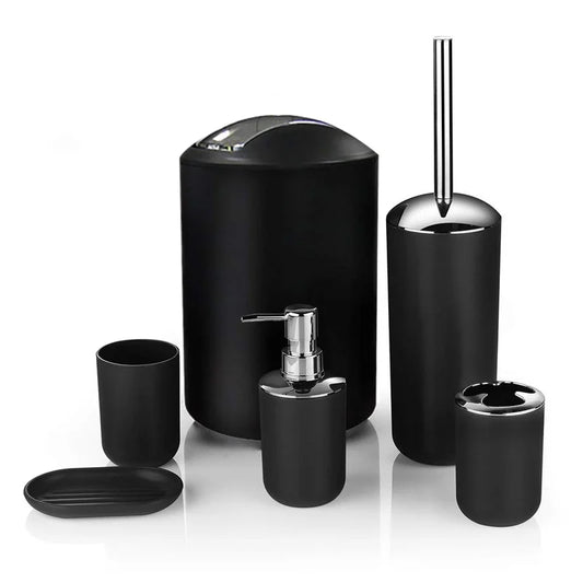HKM-792403 6-Piece Black and White Plastic Bathroom Accessory Set for Modern Home Décor