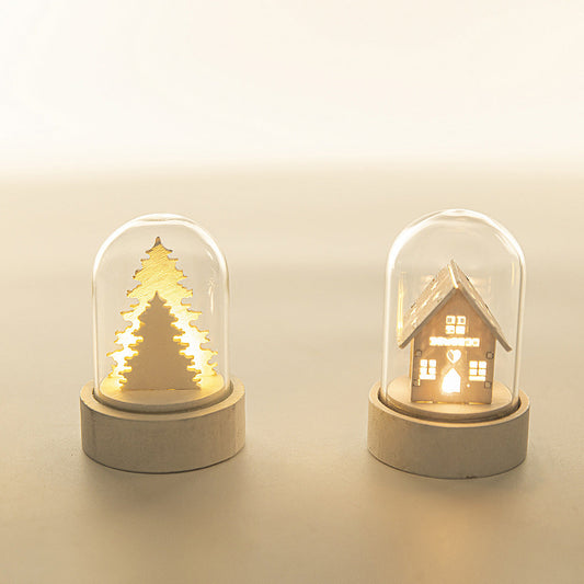 HKM-793747 Luminous Wooden Cottage Christmas Ornament - Charming Holiday Décor