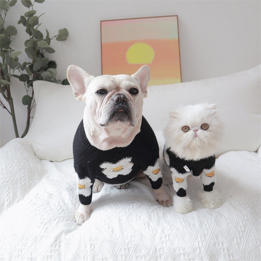 HKM-7944381 Thick Warm Pet Sweater for Autumn and Winter - Flower Design in Rabbit Velvet Core-Spun Yarn