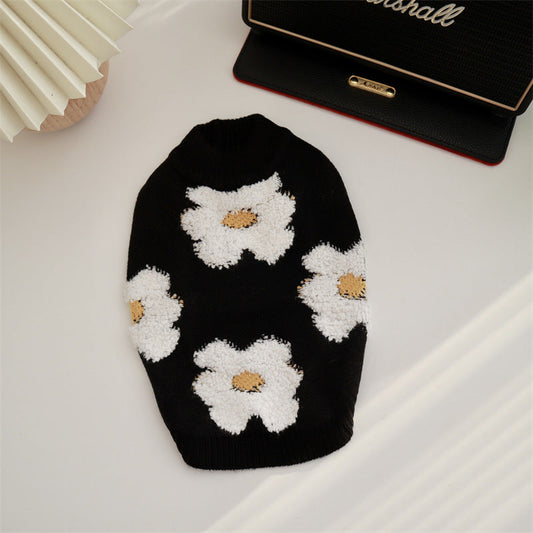 HKM-7944381 Thick Warm Pet Sweater for Autumn and Winter - Flower Design in Rabbit Velvet Core-Spun Yarn
