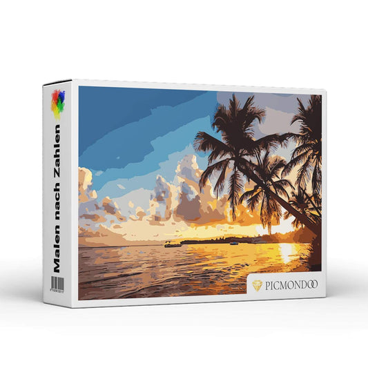 HKM-794963 Beach Paradise Painting by Numbers Kit - 40x50cm and 60x75cm, Linen Material