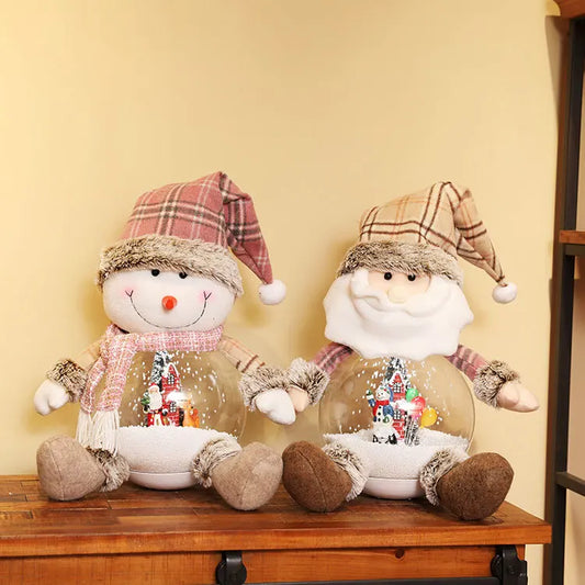 HKM-795859 Santa Claus Plush Toy with LED Lighting and Snow Scene Decoration for Holiday Festivities