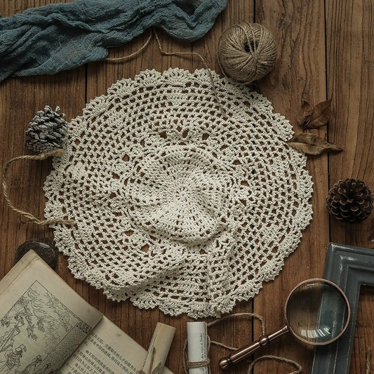 HKM-796115 Handmade Crochet Lace Tablecloth - Oval Vintage Style for Dustproof Decoration