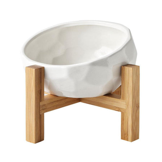 HKM-798739 Ceramic Pet Bowl with Oblique Mouth Design - Large Capacity Water and Rice Bowl in Pink, White, and Blue