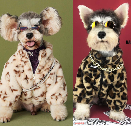 HKM-7996989 Leopard Print Dog Jacket for Spring and Autumn ¨C Thick Polyester Coat for Small Breeds