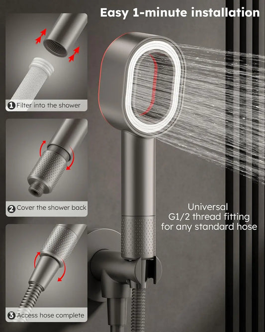HKM-802067 Eco-Friendly Adjustable Rainfall Shower Head with Filter for Softened Water and Skin Hydration