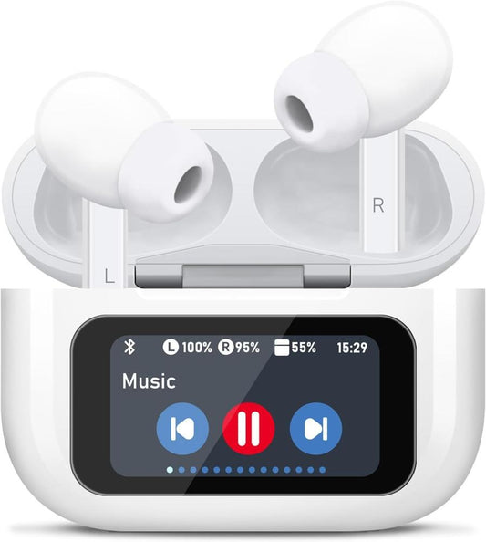 HKM-803667 Touchscreen Wireless Earbuds with Noise Cancelling, Bluetooth 5.4, Hi-Fi Sound, and Microphone for Android & iOS