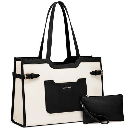 HKM-803731 Large Capacity Waterproof Leather Tote Bag with Clutch for Business and Office Use