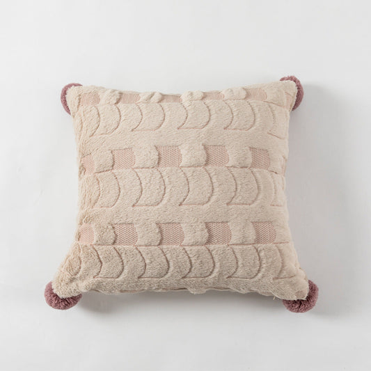 HKM-804563 Solid Color Cotton Plush Ball Cushion Cover - Modern Decorative Pillow, 45x45cm