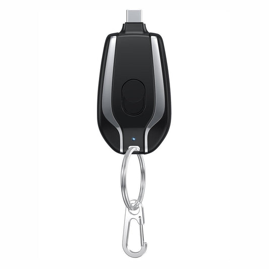 HKM-804883 Compact 1500mAh Mini Power Bank Keychain Charger with Type-C Connection and Built-in Carabiner