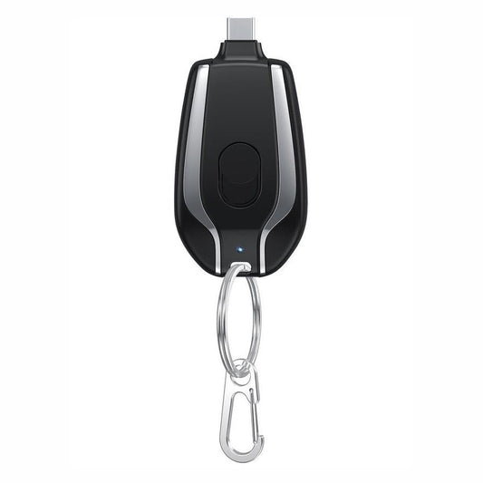 HKM-804883 Compact 1500mAh Mini Power Bank Keychain Charger with Type-C Connection and Built-in Carabiner