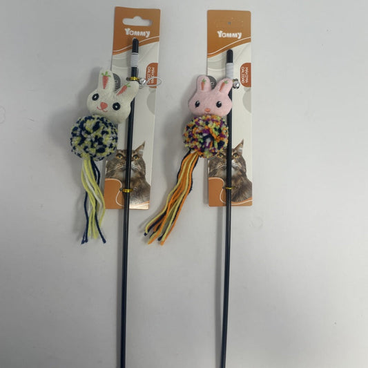 HKM-8066749 Cartoon Cat Teaser Stick with Wool Pom Poms for Interactive Play