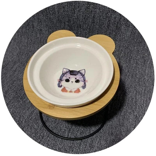 HKM-8077629 High-End Cartoon Ceramic Pet Bowl - Single and Double Sizes Available