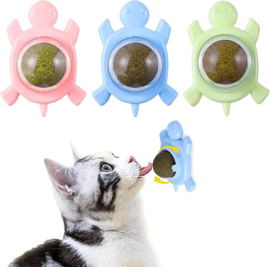 HKM-808147 Organic Silvervine Catnip Ball for Indoor Cats - Edible Cat Toy, 360-Degree Rotating Mint Flavor, Non-Damaging Wall Adhesive