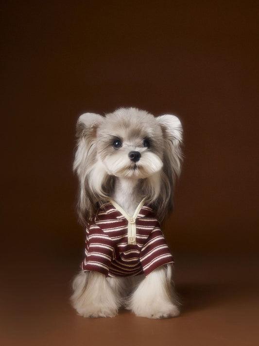 HKM-8087741 Striped Embroidered Sailor Collar Sweatshirt for Pets - Coffee and Red, Sizes XS to XXL