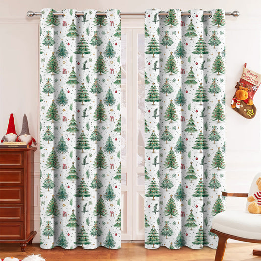 HKM-809491 Christmas Forest Scene Shading Curtain | Modern Polyester Decoration in Various Sizes