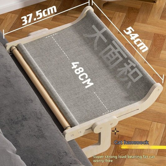HKM-8112061 Extra Large Hanging Cat Bed for Balcony or Window - Solid Wood & Canvas Design