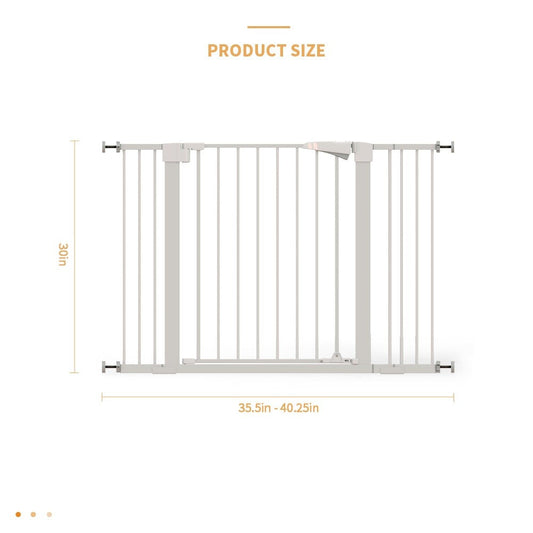 HKM-8119613 30-Inch High White Child Safety Gate with Extensions for Baby Door Barrier