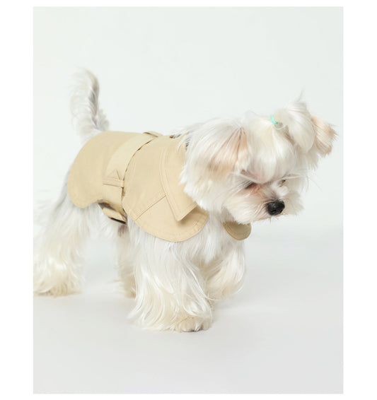 HKM-8129853 Stylish British Trench Coat for Dogs - Lightweight Washed Cotton, Perfect for Spring and Autumn