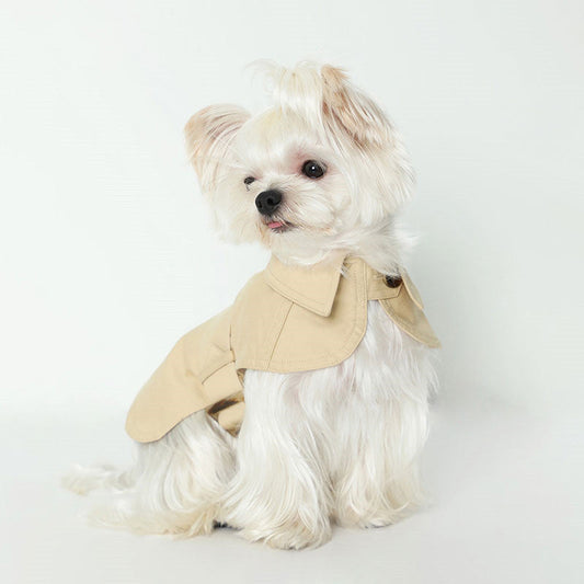 HKM-8129853 Stylish British Trench Coat for Dogs - Lightweight Washed Cotton, Perfect for Spring and Autumn