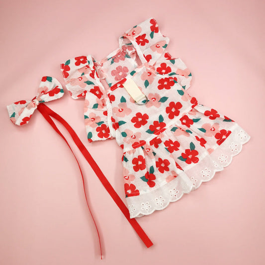HKM-8133821 Floral Print Dress with Bow Tie and Hairpin for Dogs and Cats