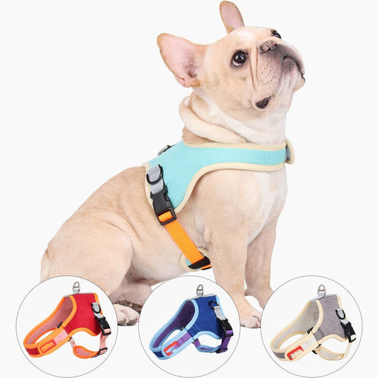 HKM-813587 Reflective Dog Harness with Leash – Comfortable Suede Chest Strap for Small to Extra Large Dogs in Red, Green, Gray, and Blue