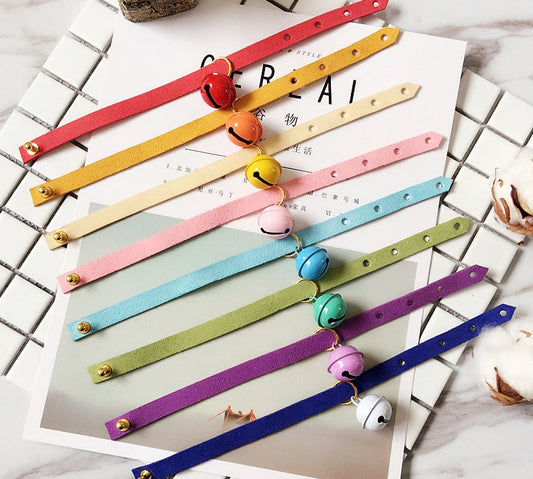 HKM-8144957 Candy-Colored Adjustable Pet Collar with Bell ¨C Soft Cloth Material, Multiple Sizes Available