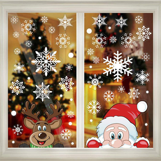HKM-814675 Christmas Snowflake Window Clings - Reusable Self-Adhesive Static Stickers for Festive Decor