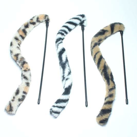 HKM-8149565 Plush Leopard Print Cat Teaser Stick with Simulated Rabbit Hair Tail, 28cm Long
