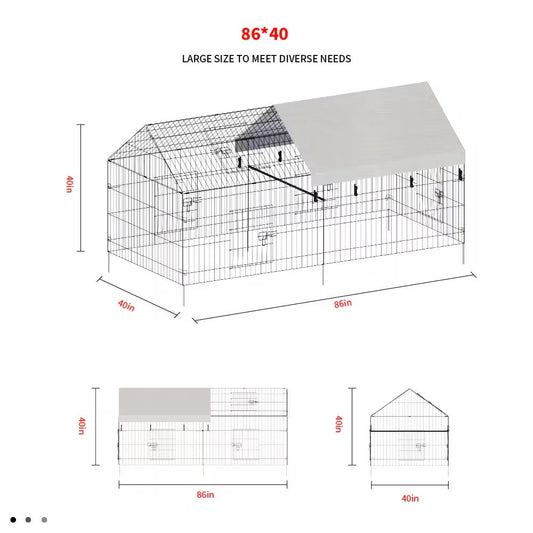 HKM-8152381 Pointed Wire Chicken Coop for Poultry Breeding, Metal and Fabric Structure, 86 x 40 x 40 Inches