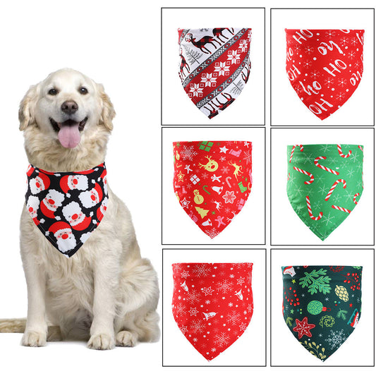 HKM-8167613 Christmas Pet Triangle Scarf - Stylish Decorations for Dogs and Cats in Festive Patterns