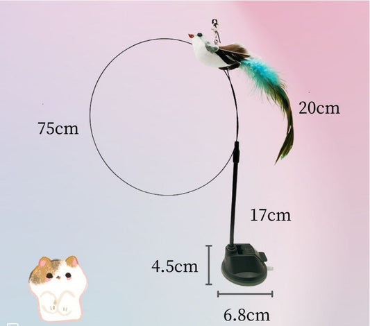 HKM-8170813 Bluebird Feather Cat Teaser Toy with Long Brush Holder and Steel Wire Design