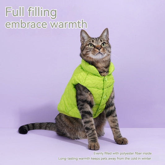 HKM-818579 Fluorescent Green Winter Vest for Cats and Dogs with Scarf - Anti-Lint Polyester Fiber Apparel