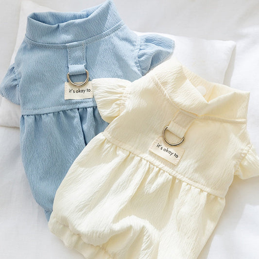 HKM-8187069 Solid Color Flying Sleeve Dress for Small Dogs in Bondi Blue and White Available in Multiple Sizes