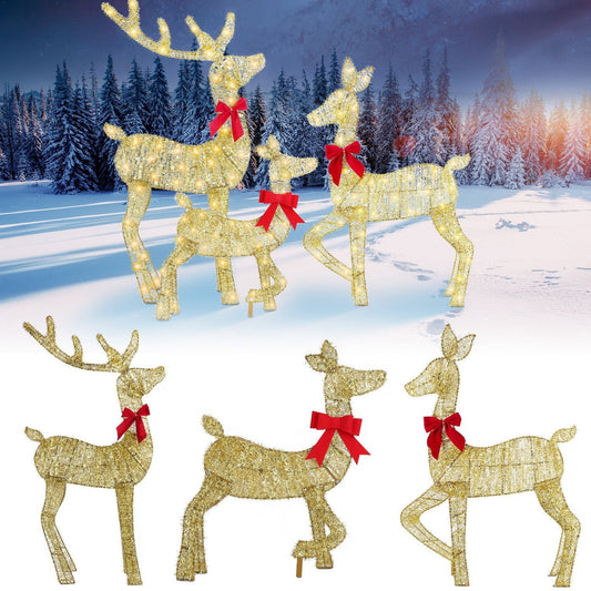 HKM-819283 Lighted 2D Christmas Reindeer Family Set - Buck, Doe & Fawn Decoration with 8 Modes for Indoor & Outdoor Use